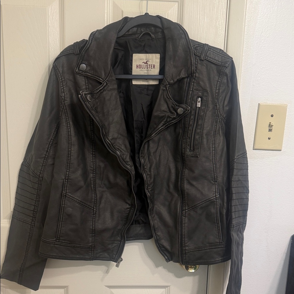 Hollister Dark Leather Biker Jacket
